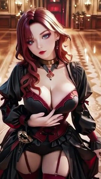 고딕 빨간 머리 여왕! 촛불이 켜진 홀에서 호화로운 대관식, 골든 컵과 쉬어 스타킹으로 무릎을 꿇고