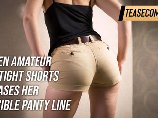 Teasecombo 4K: Adolescentă amatoare în pantaloni scurți strâmți își tachinează linia de chiloți vizibili