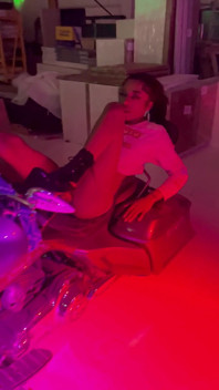 Pink Thong Femboy on Motorcycle