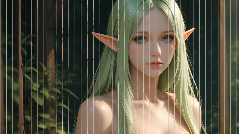 LustRender: Lustrender slayt gösterisi: güzel çıplak elf kafası sağa dönüyor - ai video