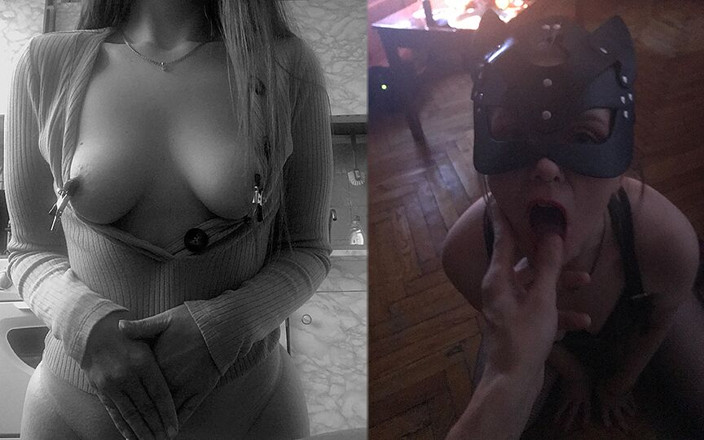 Lovessie: 一个听话的热辣熟女玩弄乳头夹，听从命令，一边吹箫一边像猫一样吹箫 - lovessie