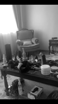 Cozy Home for Someone Is Woman in Furry Slippers Offering Medium Anal Plug as Aperetif for Lunch)