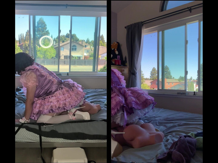 Sissy Candy: Růžová saténová Sissy Služka jezdí na své sexuální panně Hračka,...