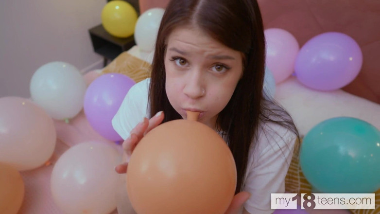 My 18 Teens: My18teens - Skinny and Petite Brunette Blows up Balloons and Fucks...