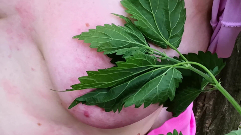 Bouncy Tits Action: イラクサで私のおっぱいを鞭打つ