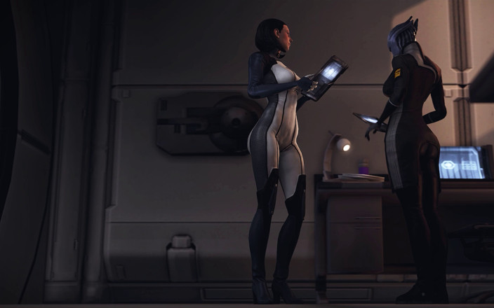 Futanari 3D: Liara a Eva Futa Sex na kosmické lodi - 3D sci-fi animace