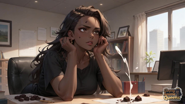 Ebony Anime Queens: 黒檀のオフィスで、興奮したよだれを垂らすビッチなビジネス美女が誘惑する - XXX!