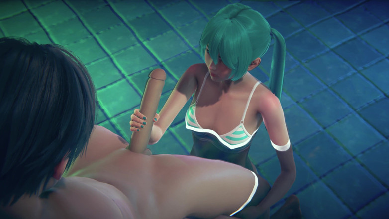 Waifu club 3D: Miku büyük yarağa mastürbasyon yapıyor, havuzda ve yüze boşalıyor