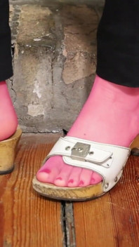 Sensual Dangling & Shoeplay in Pink Pantyhose - Loafers & Clogs