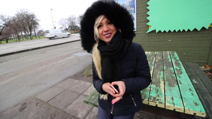 Eronordic: Hot blondie flashes tits and suck cock in Denmark
