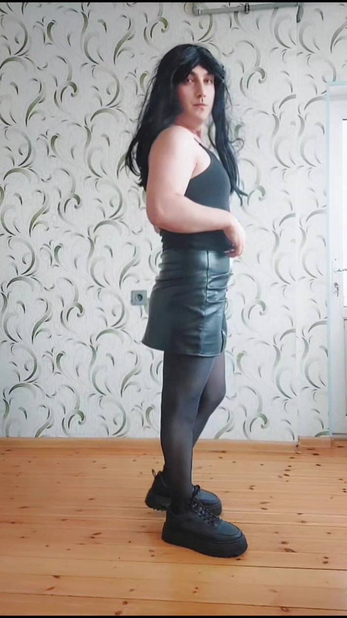 Kitty_Cross: Pretty Gothic Princess Femboy in Leather Skirt and Hot Tights...