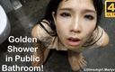 Little sub girl: Gouden douche in openbare badkamer - 4k