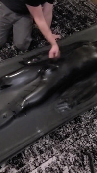 Cute twink tormented in latex vacbed