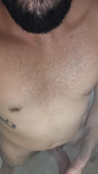 Camilo Brown Jerking His Big Uncut Cock in the Shower and Eating His Own Cum