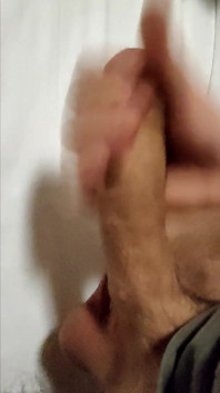 Big White Cock Jerked off in Hotel Bed