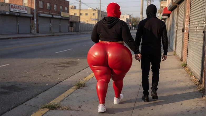 Animate golden: Chica de gran culo caminando en leggings apretados en la...