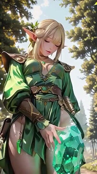Blonde Elf Fantasy Sensual All-fours in a White Bedroom, Teasing with Her Mouth Full and Eyes Wide Open.