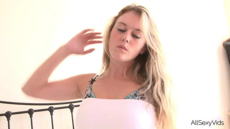 All Sexy Vids: Cute blonde wears sheer lingerie and teases
