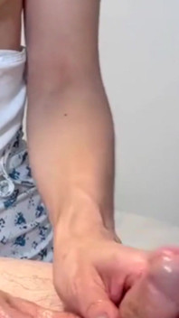 Skinny Brunette with Small Tits Offered Him a Handjob