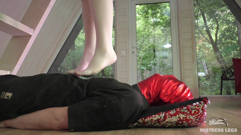 Mistress Legs: White Nylons on a Slave's Face: Trampling and Foot Worship