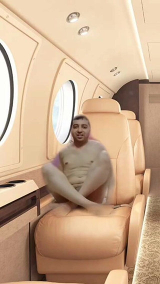 Cute & Nude Crossdresser: Nude boy masturbation on seat of the virtual Air plane.