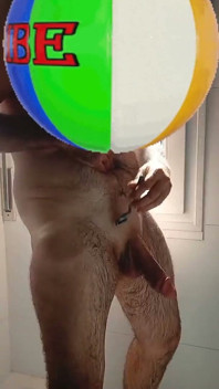 Handsome Mature Chubby with Big Fat Cock Shaving My Cock and Eggs in the Shower in Close-up