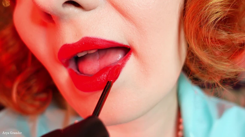 Arya Grander: Lipstick process: ASMR sfw video (Arya Grander) red lips and braces