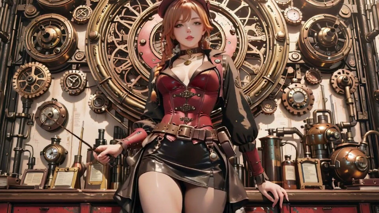 Seraphina Vale: Ducesa Steampunk! Fată mecanică cu părul roșcat tachinând în sala de...