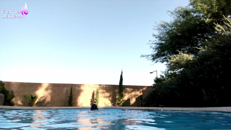 Flame Jade: Perfect student sucking and riding on dildo in outdoor pool