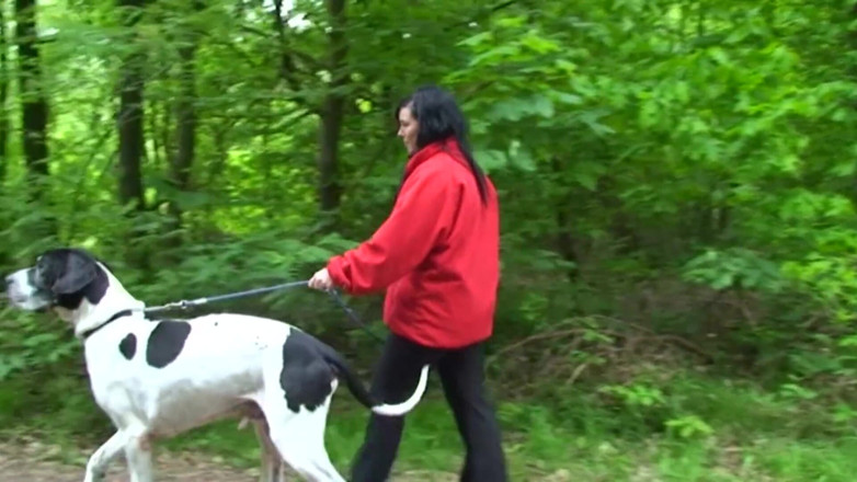 Public Entertainment: Chubby and horny brunette was walking her pet when she...
