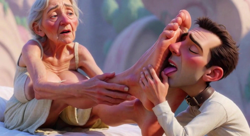 Anime Hentai: Giantess Old Granny Foot Slave Worship - Tiny Man Licking Her...