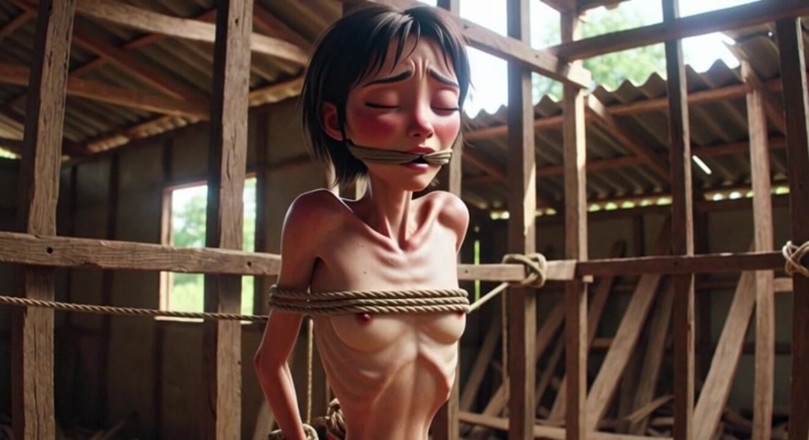 YOUR BEST FANTASY: Extremely Skinny Girl in Bondage - Desperate in Brazilian Construction Site