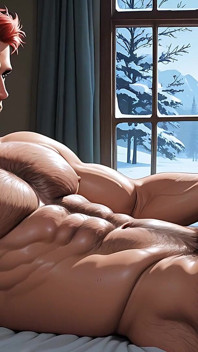 Dominant Stepdaddy Reclined and Stroking Sensually. Salt and Pepper Hairy Chest