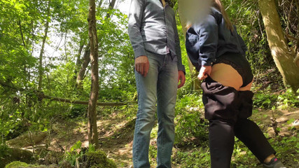 Thumbnail of Mother-in-law peeing doggystyle after holding my cock when I pee