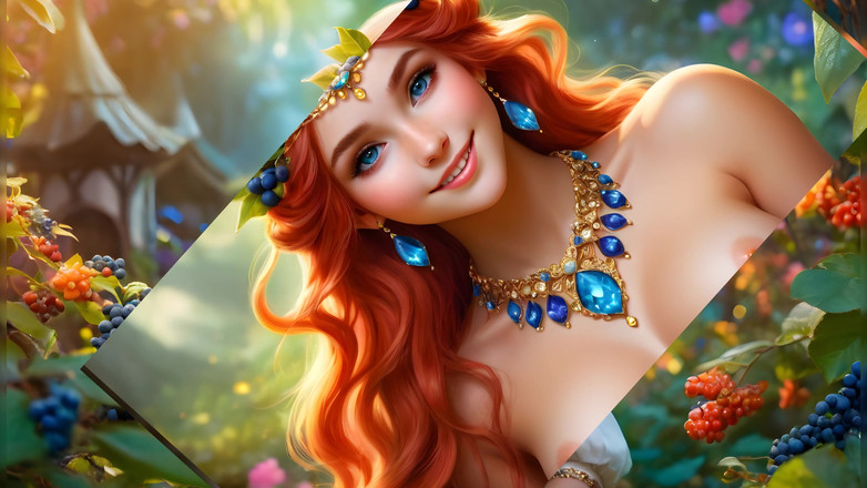 LustRender: Hermosa chica elfo desnuda de grandes pechos con arándanos azules