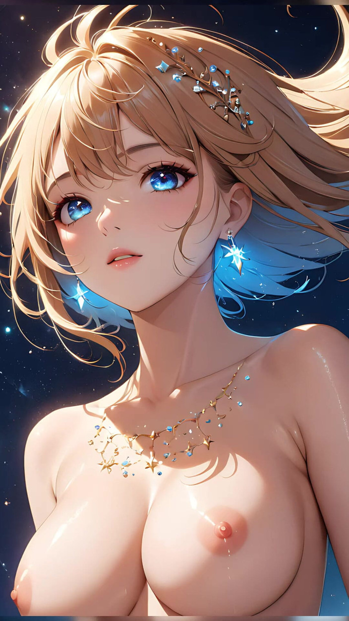 LustRender: Celestial aura - gadis ai dengan konstelasi melayang mengorbit wajahnya