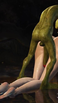 Het sex! Vacker ung drottning knullas hårt av ett Google-grönt monster i den mystiska grottan