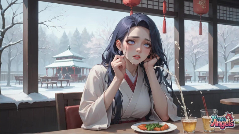 NeuroAngels: Seducción sexy y sucia en un café snowy con kimono...