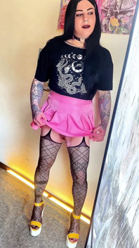 Cute Goth Trans Girl Masturbates and Cums in the Mirror