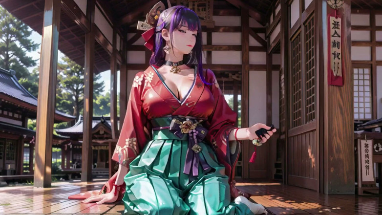 Seraphina Vale: Purple Hair Kimono Girl's Private Morning! Red &amp; Green Clash Is...