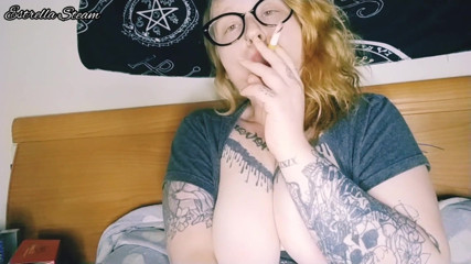 Estrella Steam: Estrella Steam smokes a cigar while playing with her tit
