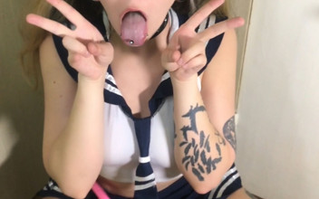 High Heels Girl with Nose Nook. Ahegao Face and Duoble Blowjob