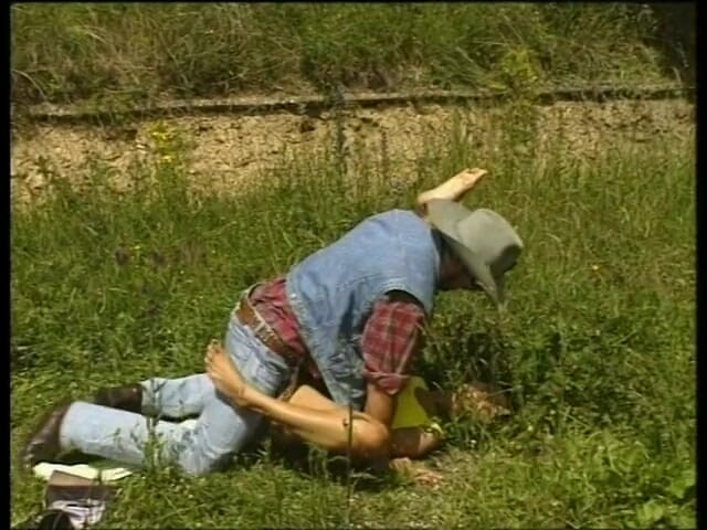 Lucky Cooch: Brunette whore with small tits rides dude's dong outdoors