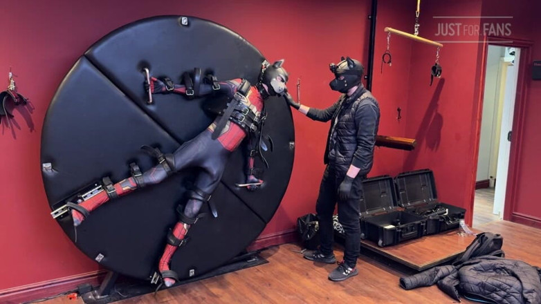 Inmate Cody and SubEdgeX: Pup Twink Dressed as Spider-man Strapped to the Bondage Wheel...
