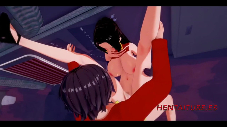 Yaoitube: One Piece Hentai 3d - Boa Hancock被luffy干，他射在她的阴户里。中出大奶子