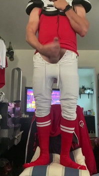 Football Stud Jockdad87 Shoots a Big Load of Cum in His Gear