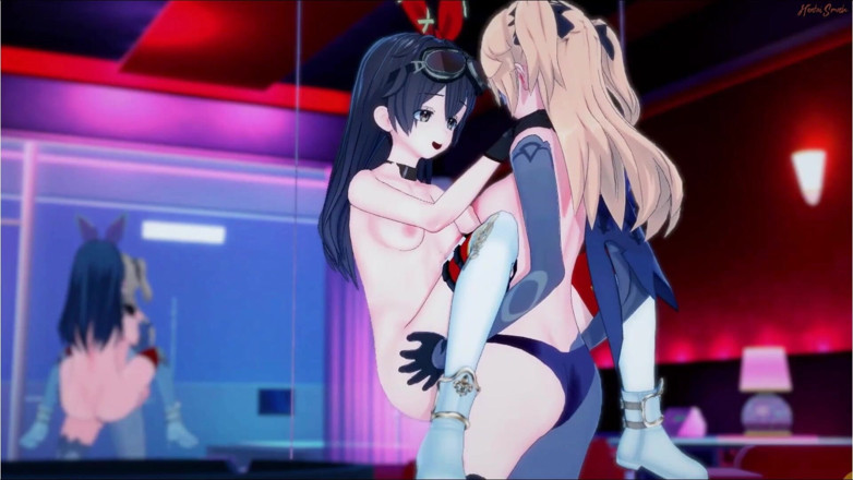 Hentai Smash: Fischl aur Amber ne lesbiyan seks kiya, straipaan dildo ke...