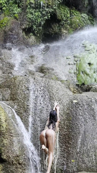 Wet Monika Fox in a Fishnet at Waterfall