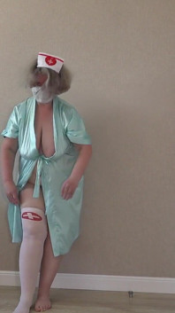 Busty Housewife Dresses up in Sexy Nurse Uniform. Chubby MILF with Big Butt Is Ready for Role-playing Party.