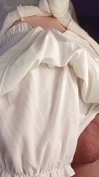 Trans Girl Pulled Cock Out From Under Her White Skirt and Cummed